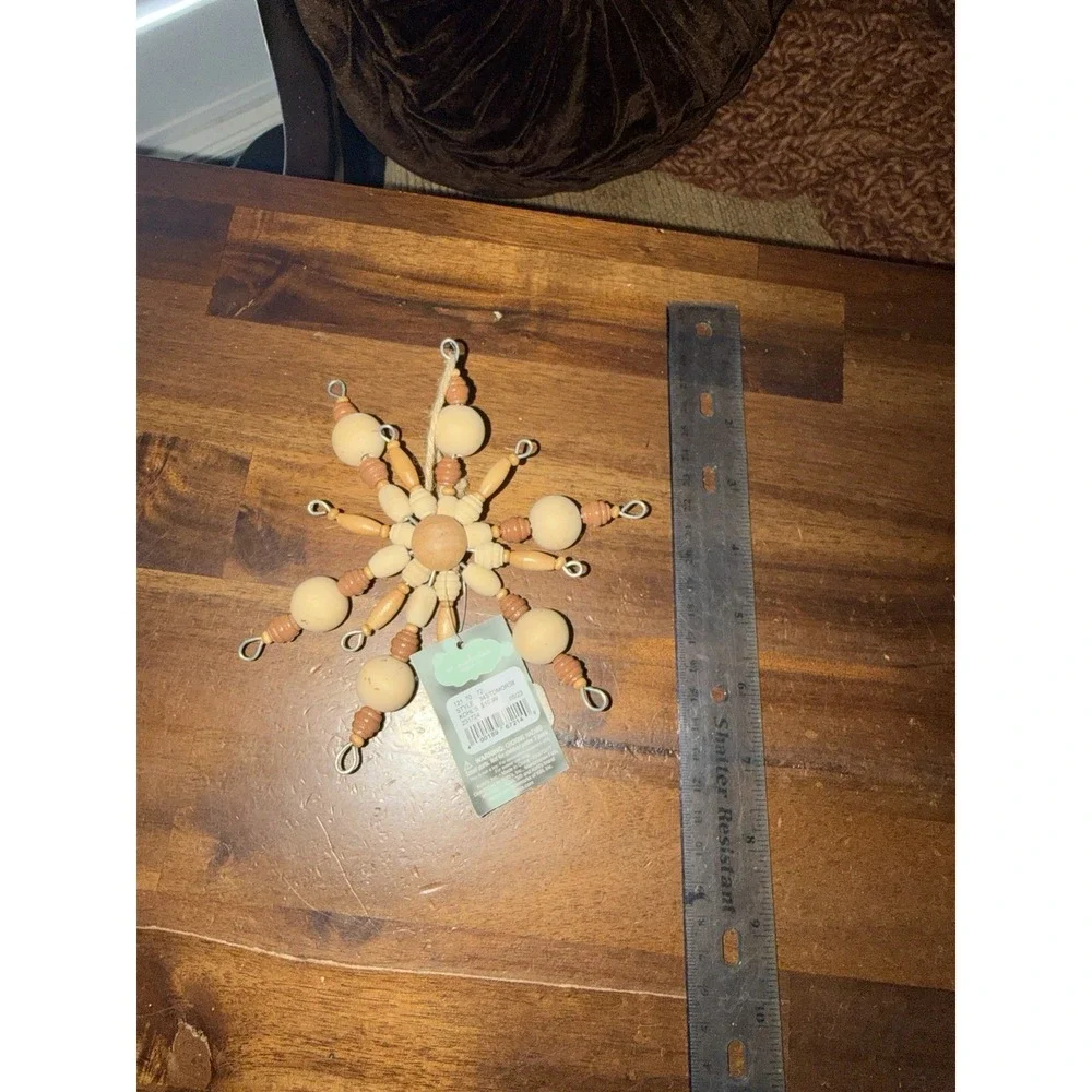 Terra cotta And Wooden snowflake ornament- lot of 4- St. Nicholas Square